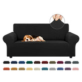 KEKUOU front view of black loveseat cover showing clean fitted look and instant refresh