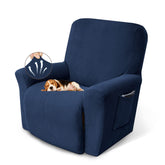 KEKUOU navy blue recliner cover front view showing neat fit and refreshed look