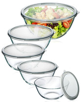 KEMETHY front view of five bowl set showing sizes and lids, durable serving solution