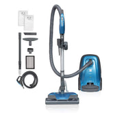 Kenmore canister vacuum front view showing compact design and wheels for easy portability