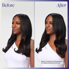 Kenra gloss smoothed on hair ends producing visible shine and tame finish