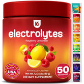Keppi front tub showing raspberry lemonade flavor and 50 servings, quick hydration