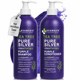 KESMEDIK front packaging showing purple shampoo and conditioner, professional toning benefit