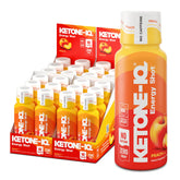 Ketone-IQ front packaging showing peach shots and clean energy benefit