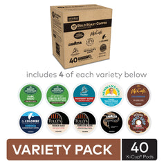 Keurig bold variety layout with ten different K-Cup flavors for easy selection