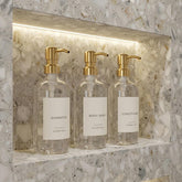 KIBAGA clear bottles front view showing organized bathroom benefit