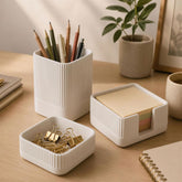 KIBAGA concrete desk organizer front view shows tidy desktop and stylish aesthetic