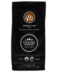 Kicking Horse Grizzly Claw whole bean close-up highlighting rich roast and aroma