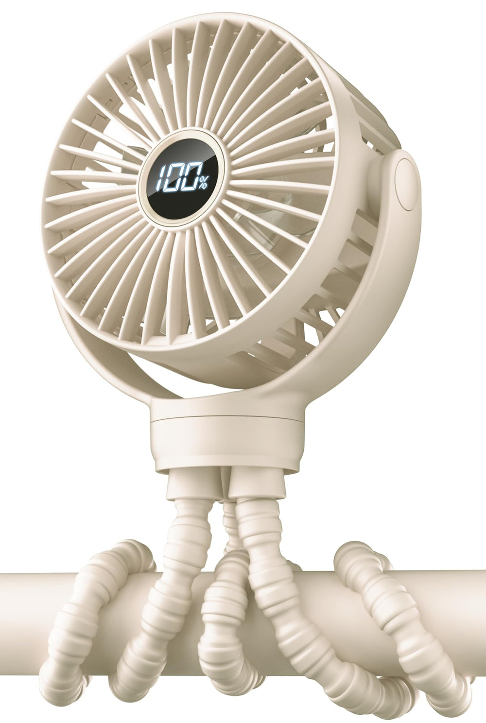 KIDEE front view of portable stroller fan shows compact cooling benefit