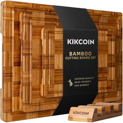 Kikcoin front packaging showing full three-piece bamboo set and rack benefit