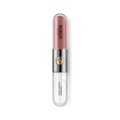 Kiko Milano texture swipe showing glossy topcoat over long-wear base for a radiant finish