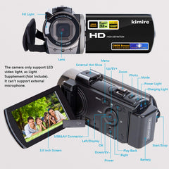 kimire camcorder rotated 270-degree LCD visible, helpful for vlogging and selfies