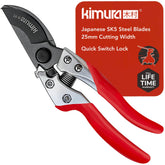 Kimura front view showing pruners and packaging, durable professional tool benefit