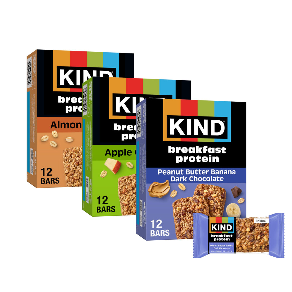 KIND front packaging showing variety pack and convenient breakfast benefit