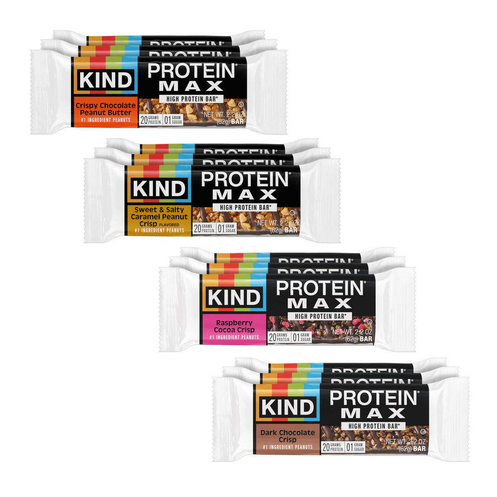KIND MAX front box showing variety pack and protein highlights for convenient fueling
