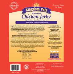 Kingdom Pets close-up of chicken jerky texture highlighting tender, air-dried quality