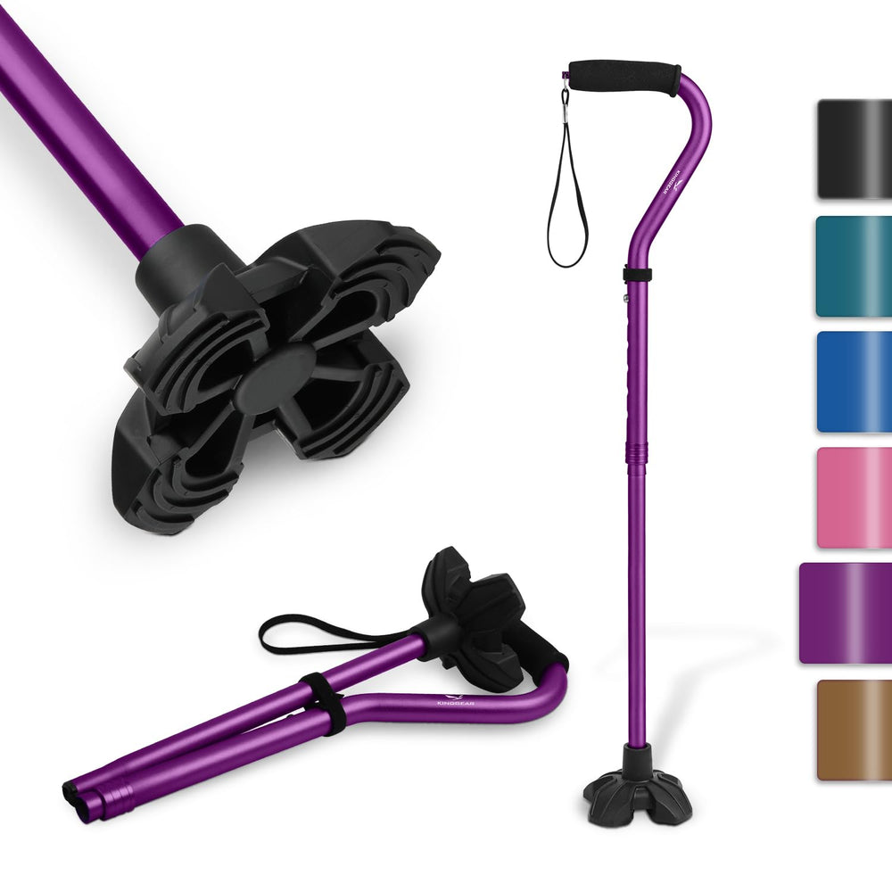 KINGGEAR front view of self-standing quad cane showing stability and easy access