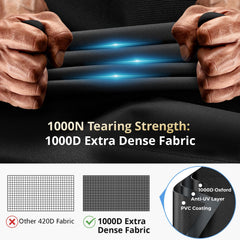 KINGLY fabric close-up shows 1000D texture and long-lasting tear resistance