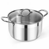 Kirecoo front view of 8-quart stock pot with lid showing capacity and finish
