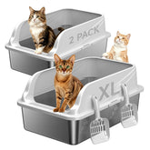 KISENG stainless steel litter box front view showing durable construction and easy cleanup