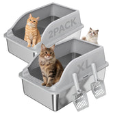 KISENG front view of two metal litter pans showing durability and space