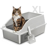 KISENG front view of stainless steel litter box showing roomy interior and durable finish