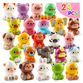 KissFuture pack front view showing 24 colorful animal squishy toys, perfect for parties