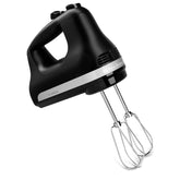 KitchenAid hand mixer front view showing compact design and quick control benefits