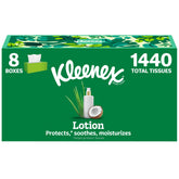 Kleenex front box showing lotion-infused tissues and quantity benefit