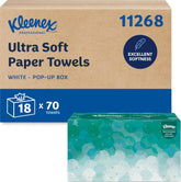 Kleenex pop-up box front view showing tidy countertop dispensing and professional appearance