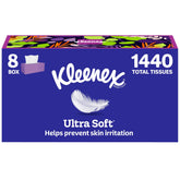 Kleenex Ultra Soft front box showing branding and count, convenient placement benefit