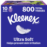 Kleenex Ultra Soft front packaging showing 10 cube boxes and quantity benefit
