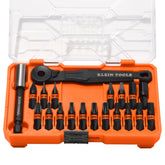 Klein Tools front view of open slim case showing organized bits and storage benefit