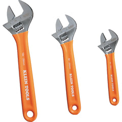 Klein Tools front view of three-piece wrench set showing sizes and finish for reliable performance