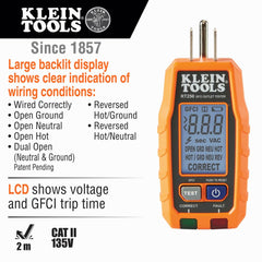 Klein Tools RT250 plugged into standard 3-wire receptacle for fast onsite testing