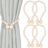 KLOGTSIND front view of four wood bead magnetic tiebacks showing set and finish benefits