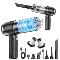 KMM front view handheld vacuum showing compact design and easy grip benefit