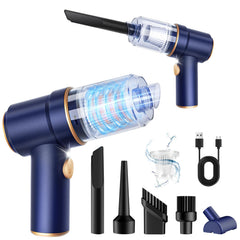 KMM handheld vacuum front view showing compact design and easy grip benefit