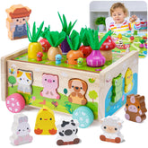 KMTJT wooden farm front view showing cart and pieces for educational play