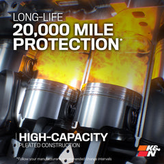 K&N pleated synthetic-blend media closeup highlighting filtration efficiency