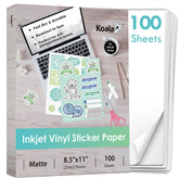 Koala front packaging showing 100-sheet matte inkjet sticker pack and clear benefits