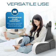 Kölbs pillow positioned on bed for reading, illustrating comfortable lounging setup