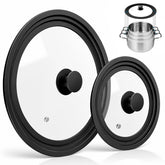 Komokeru front view tempered glass lid shows clear center and universal fit benefit