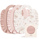 Konssy front view of three bibs showing colors and designs, protects outfits