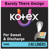 Kotex front packaging showing thin wrapped liners and count benefit