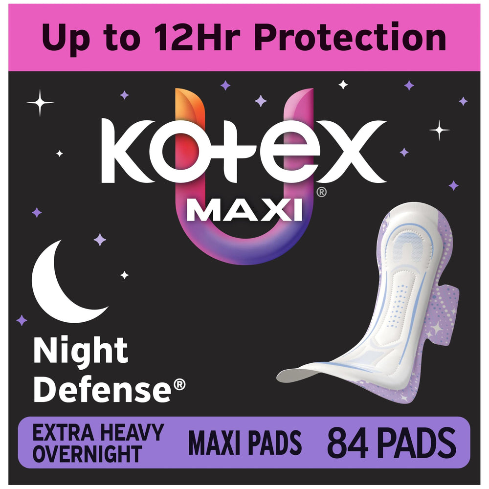 Kotex front packaging showing product benefits and extra-heavy protection