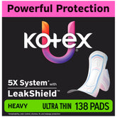 Kotex front packaging shows product count and protection benefit