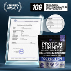 KR Labs open jar with visible mixed berry gummies highlighting easy grab-and-go protein
