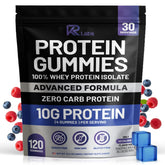 KR Labs front packaging showing mixed berry zero-carb protein gummies benefit convenience