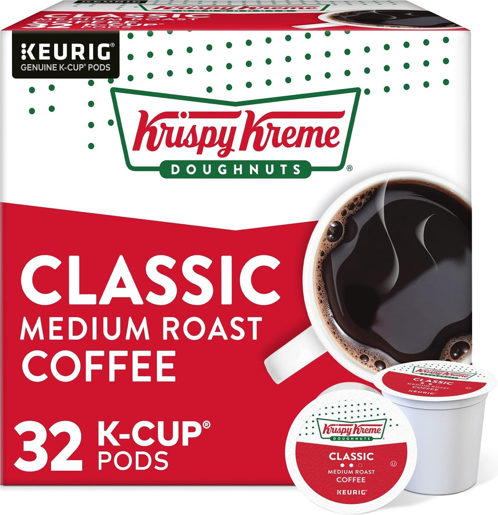 Krispy Kreme front packaging showing 32-count box and brand benefit